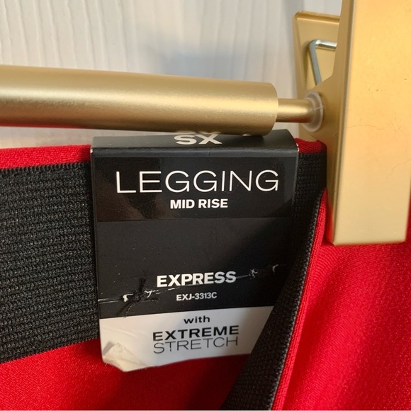 💋 EXPRESS Lipstick Red Pintuck Stretch Mid-rise Leggings Skinny Pants - Picture 8 of 12